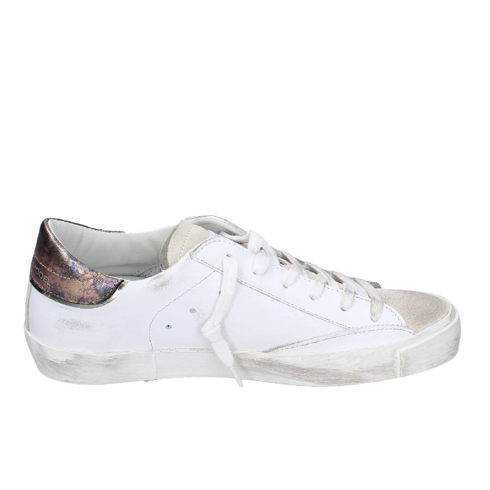 scarpe donna PHILIPPE MODEL sneakers bianco pelle beige camoscio VINTAGE EX352 Fino Al -60%