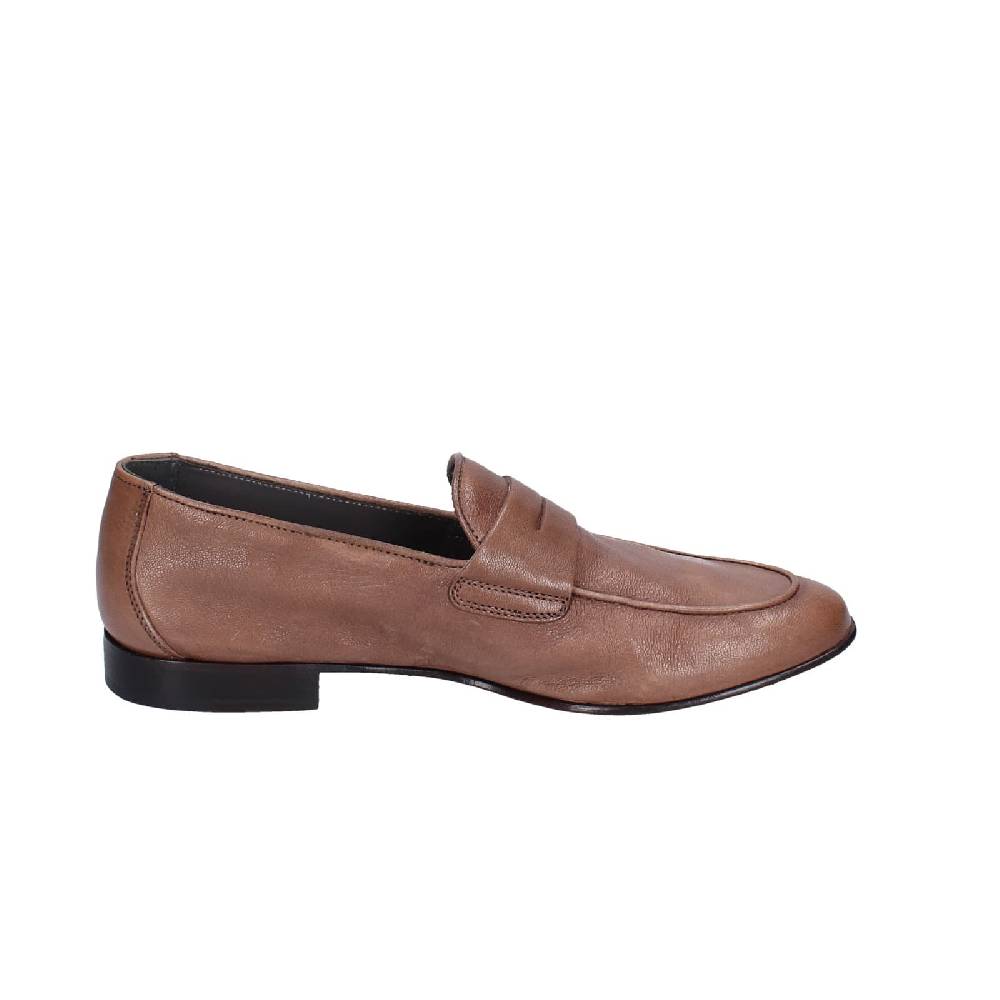 scarpe uomo POLLINI mocassini marrone pelle EY34 Nuova