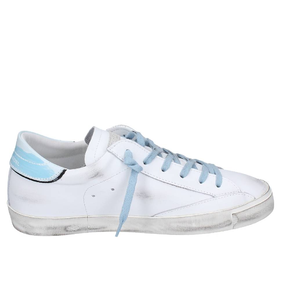 scarpe uomo PHILIPPE MODEL sneakers bianco pelle blu VINTAGE EX357 Saldi