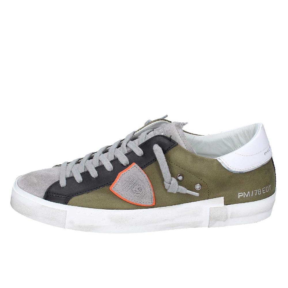 scarpe uomo PHILIPPE MODEL sneakers verde pelle grigio camoscio VINTAGE EX363 Vendita Calda