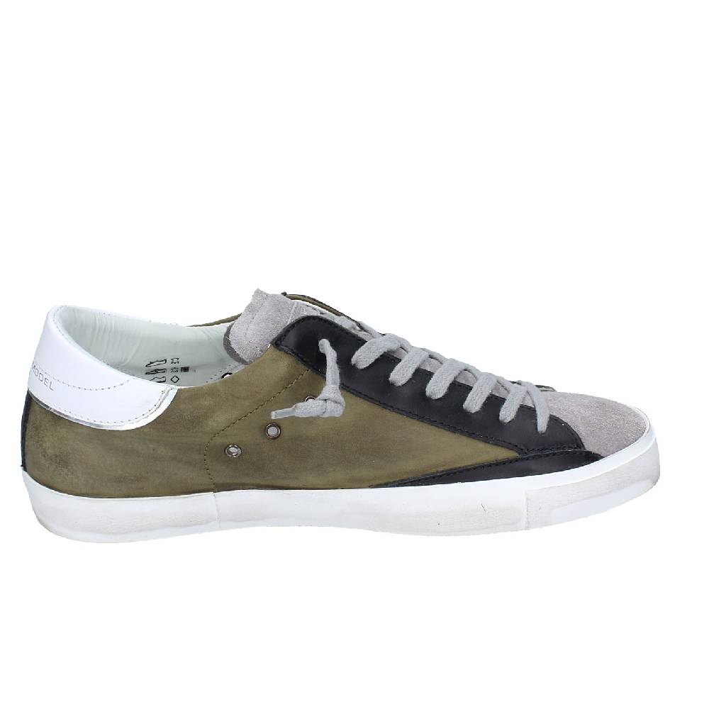 scarpe uomo PHILIPPE MODEL sneakers verde pelle grigio camoscio VINTAGE EX363 Vendita Calda