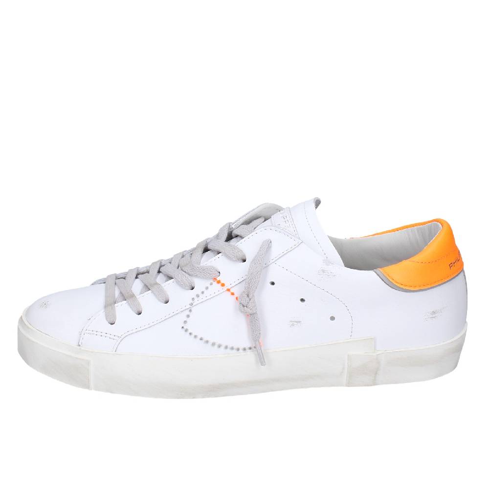 scarpe uomo PHILIPPE MODEL sneakers bianco pelle arancione VINTAGE EX339 Italy