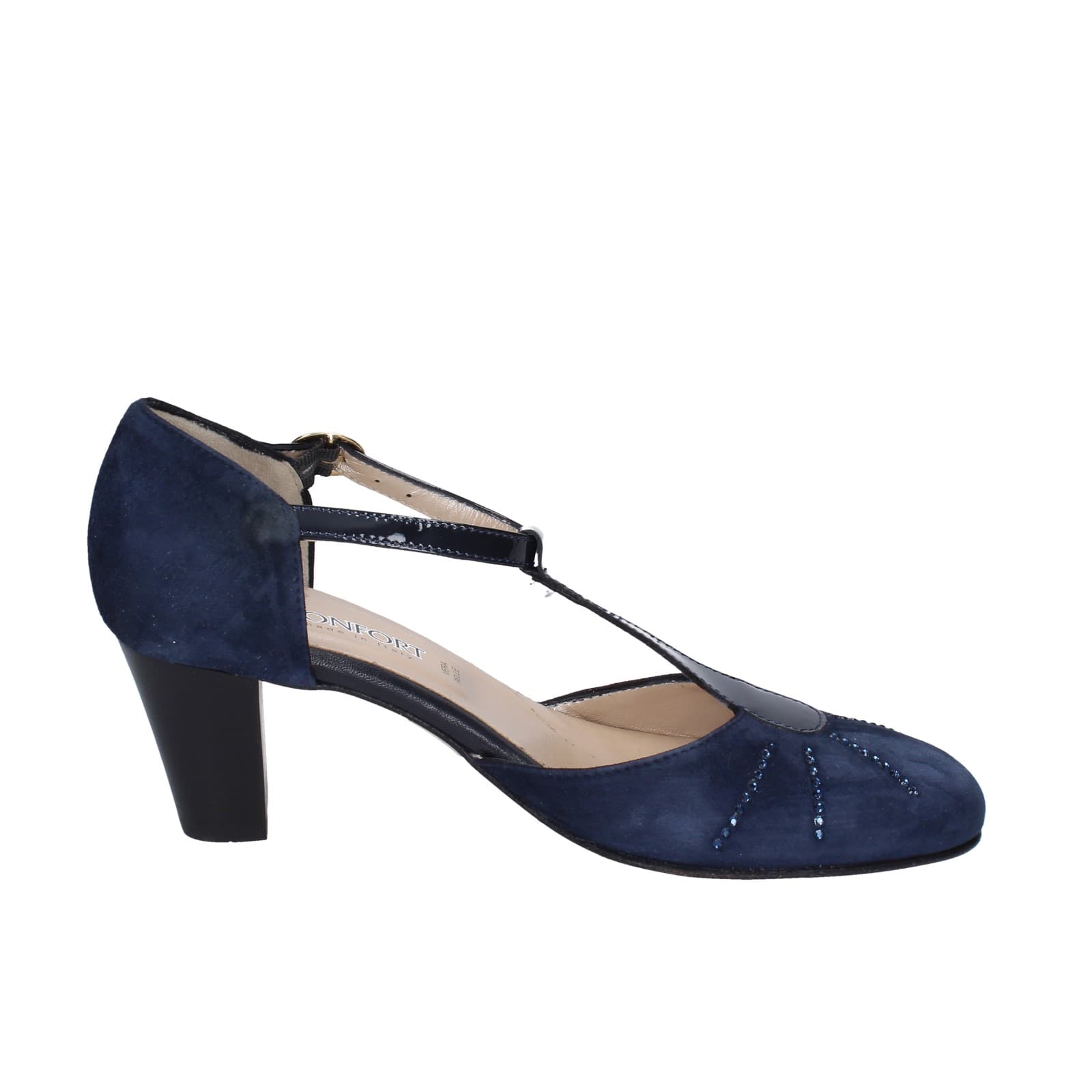 scarpe donna CONFORT decollete blu camoscio strass EZ370 In Vendita