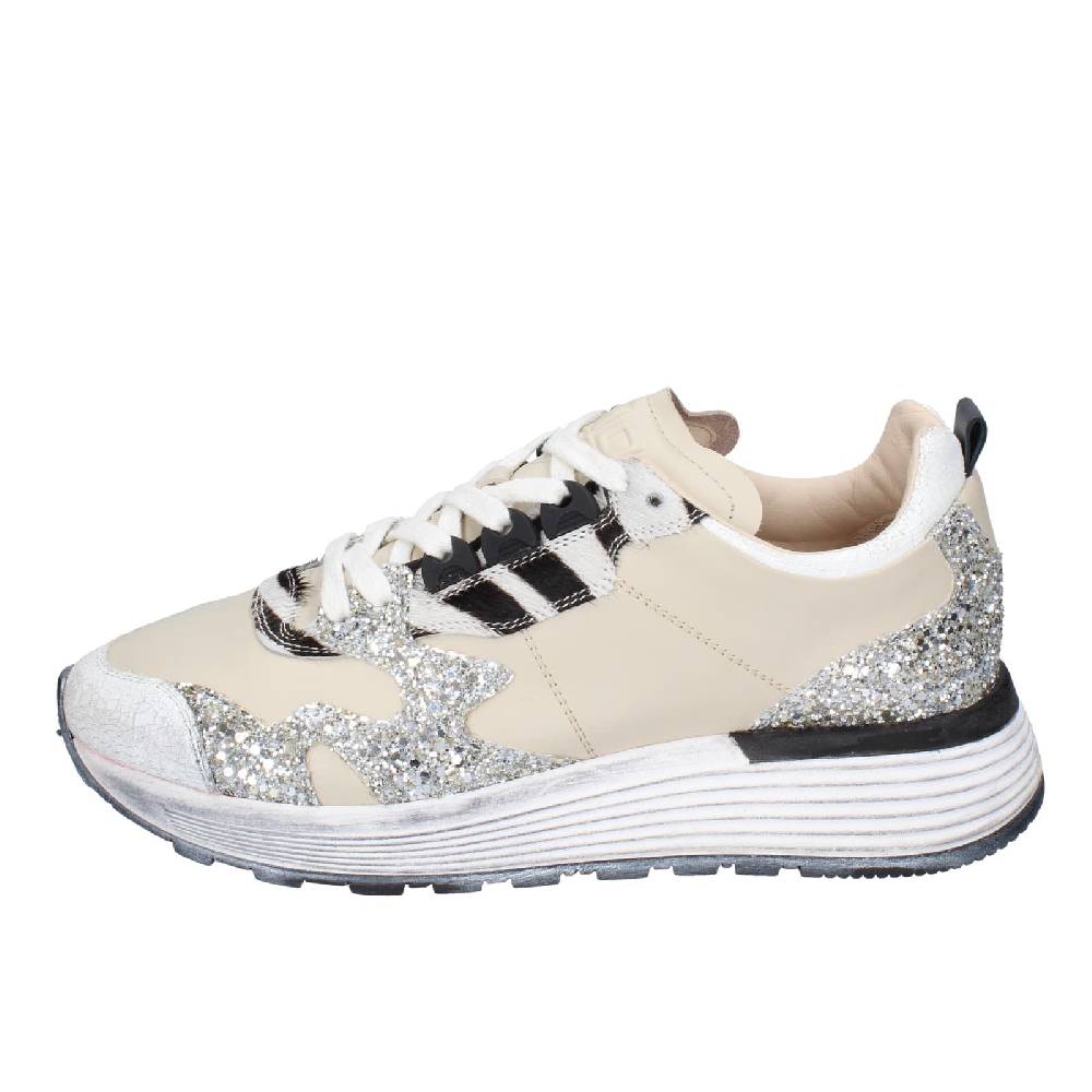 scarpe donna MOMA sneakers beige pelle argento glitter 3AS401 EY558 In Vendita