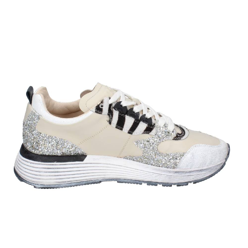 scarpe donna MOMA sneakers beige pelle argento glitter 3AS401 EY558 In Vendita