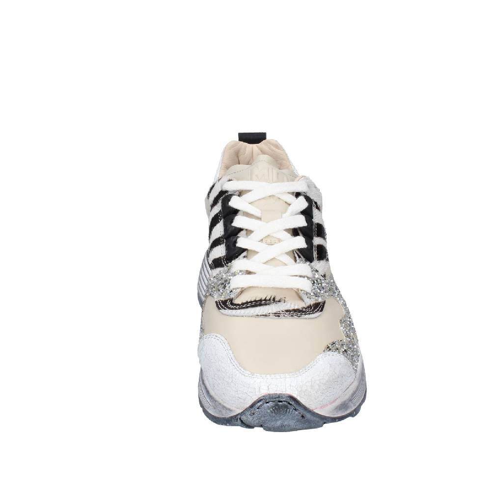scarpe donna MOMA sneakers beige pelle argento glitter 3AS401 EY558 In Vendita