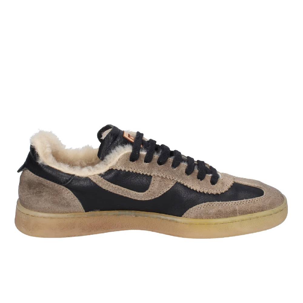 scarpe donna MOMA sneakers nero pelle beige 89301A EY602 Negozio