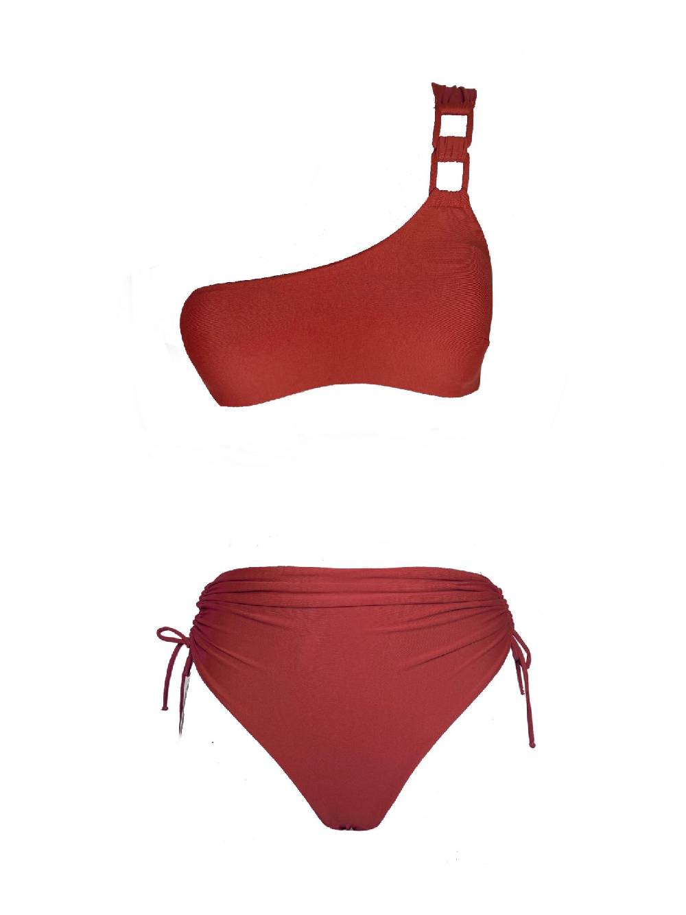 Olivia Gold Reggiseno Monospalla + Slip a vita alta drappeggiato Nuovo