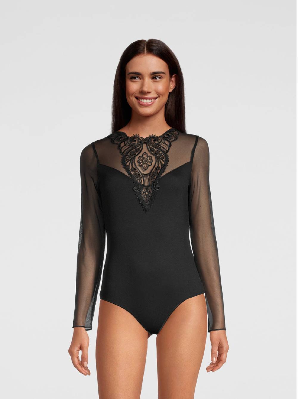 Oscalito Body maniche lunghe con inserto macramè 1388 Sottocosto