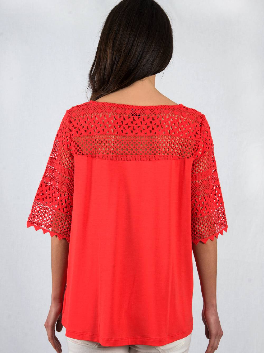 Oscalito T-shirt in micromodal con inserto in macramè geometrico 1316 Shopping Online