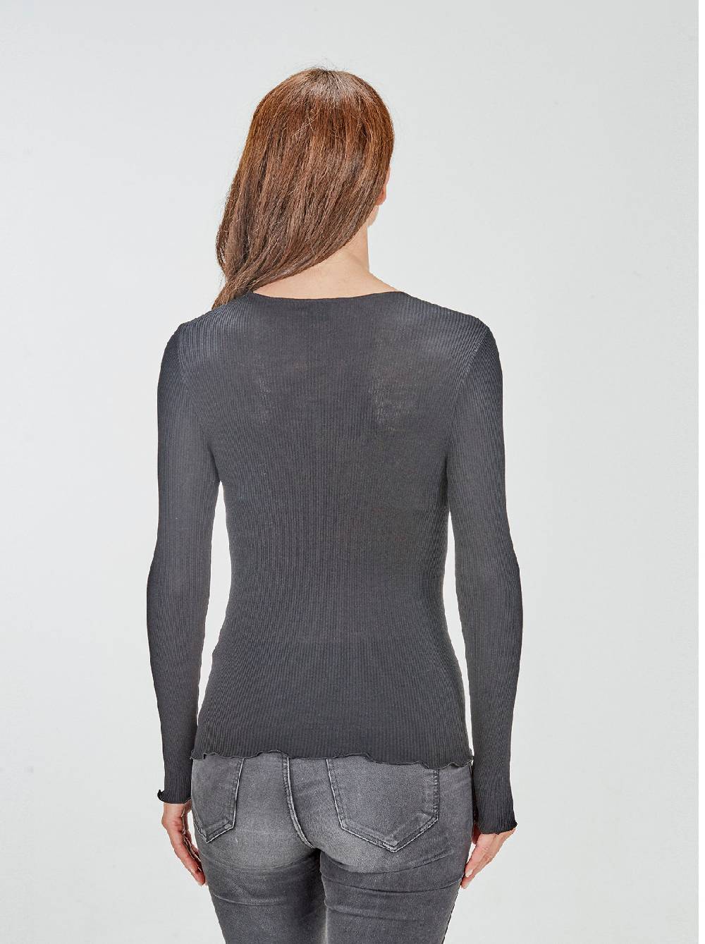 Oscalito Camicia Tubolare a Maniche Lunghe in lana e seta con Inserto in Tulle Ricamato 5842 Online