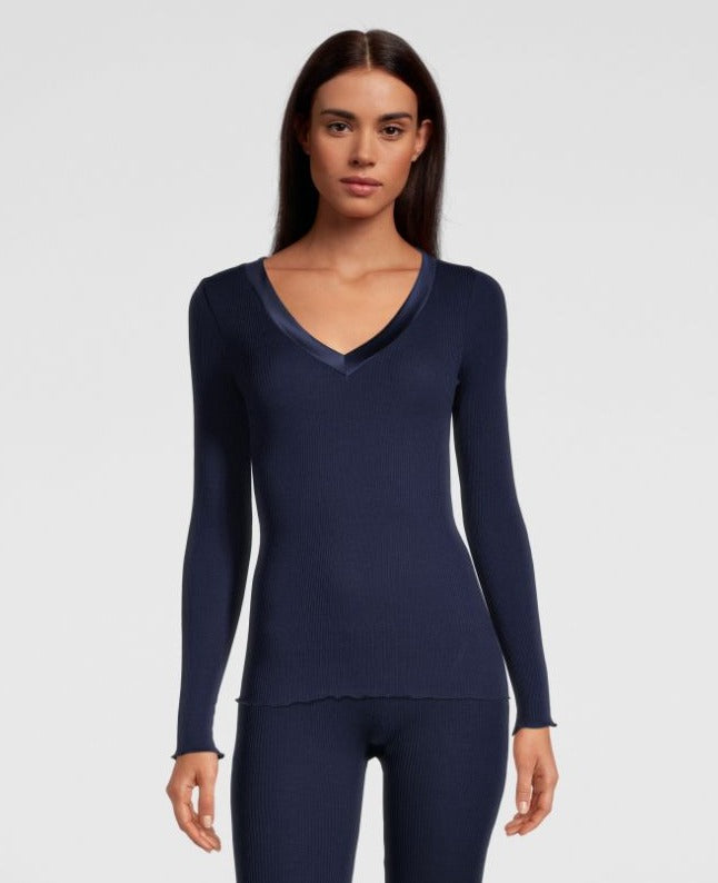 Oscalito Maglia a maniche lunghe con scollo a V in raso di lana e seta 4248 Moda