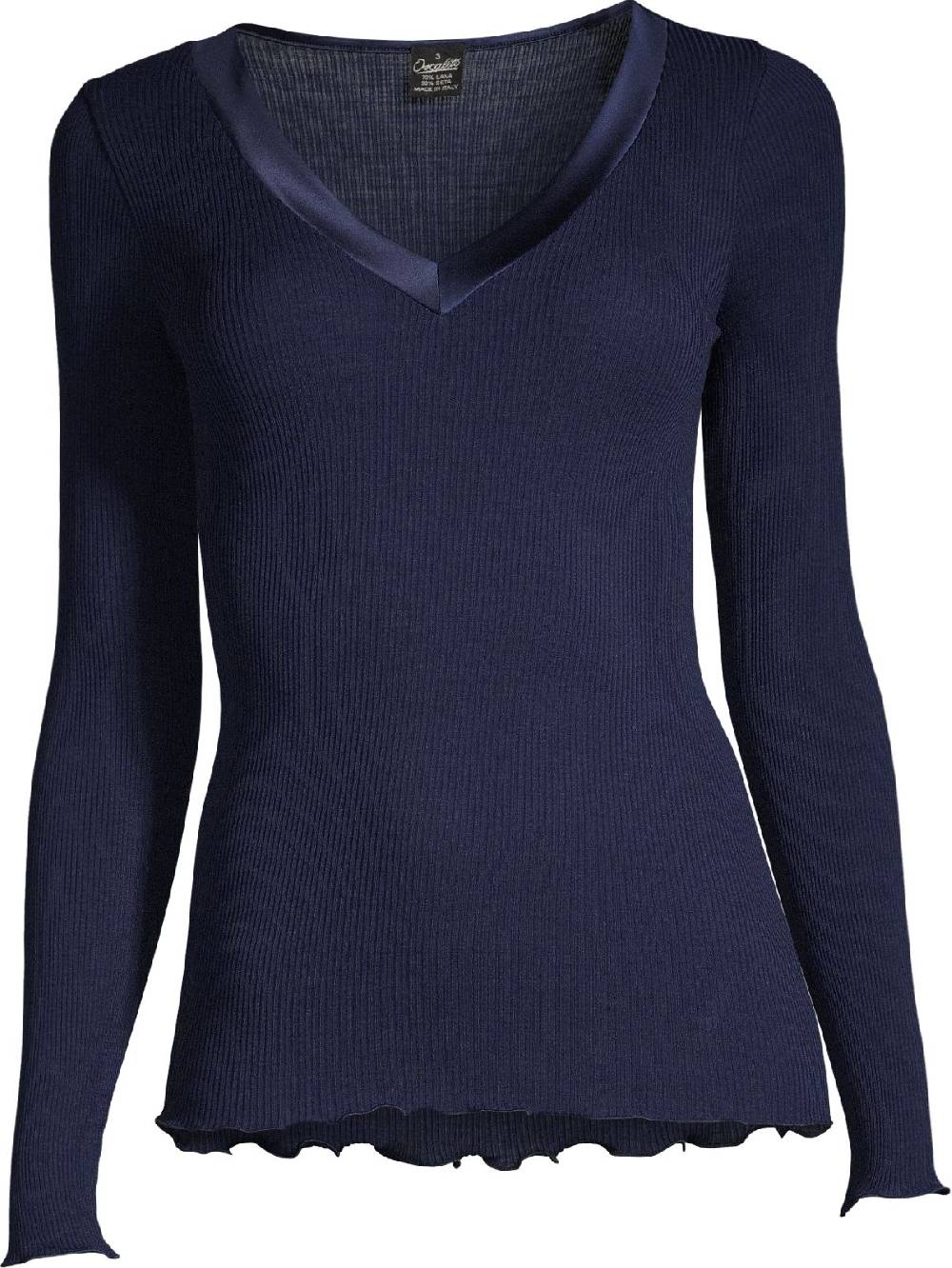 Oscalito Maglia a maniche lunghe con scollo a V in raso di lana e seta 4248 Moda
