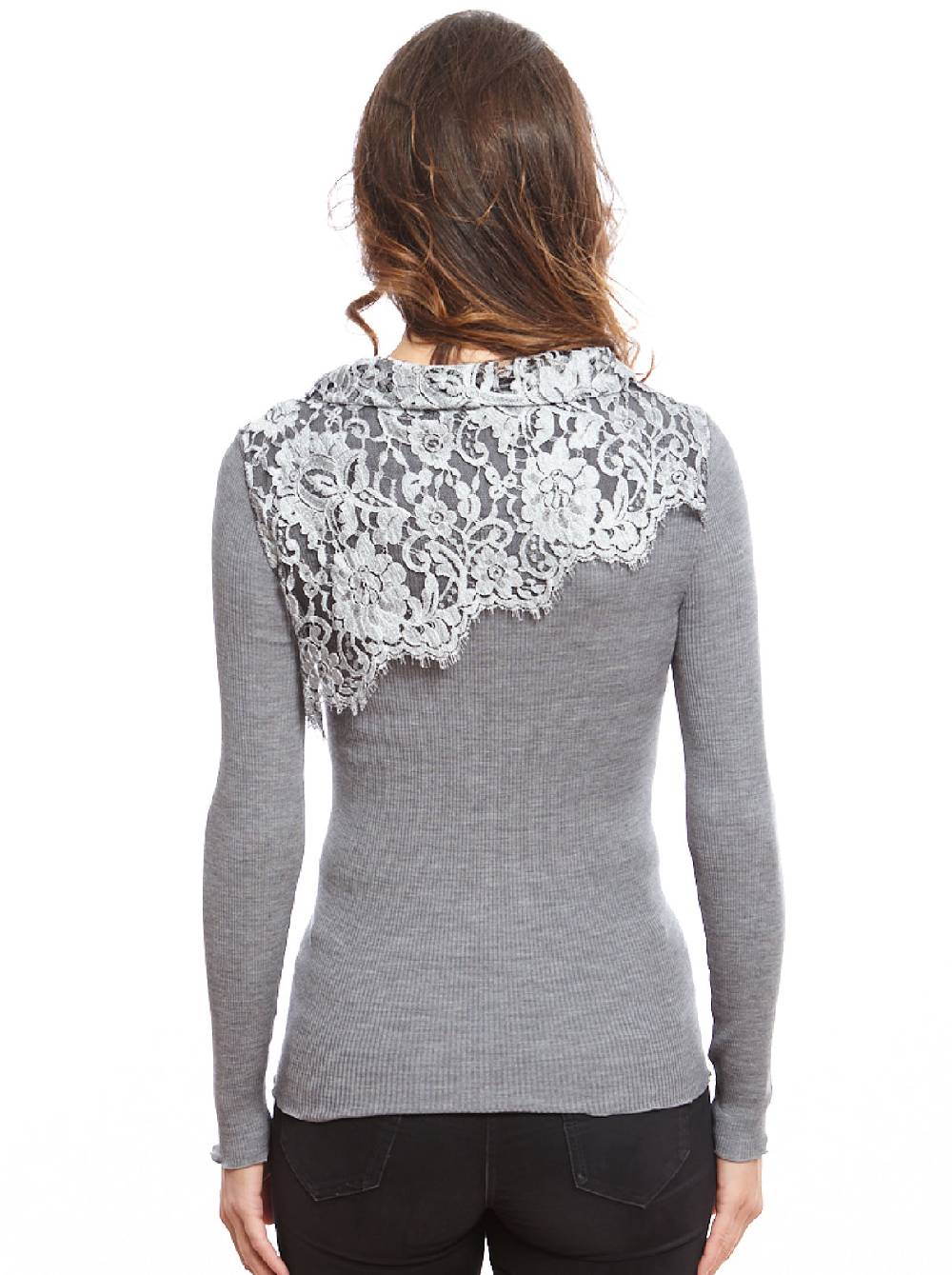 Oscalito Camicia a maniche lunghe in Lana e Seta con dettagli Chantilly Laize 8602 Acquista Ora