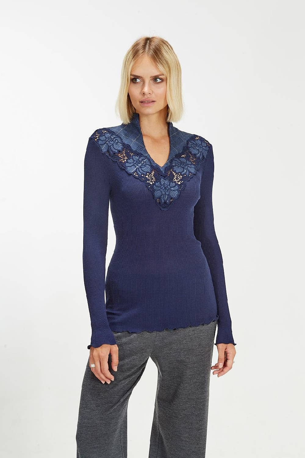 Oscalito Maglia a maniche lunghe in lana e seta con motivo tartan macramè 5808 Consegna Veloce