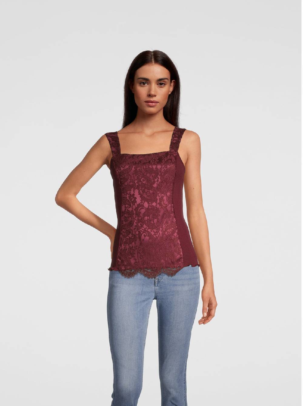 Oscalito Top in Lana e Seta con Pizzo Leavers all over 6420 Negozi Online