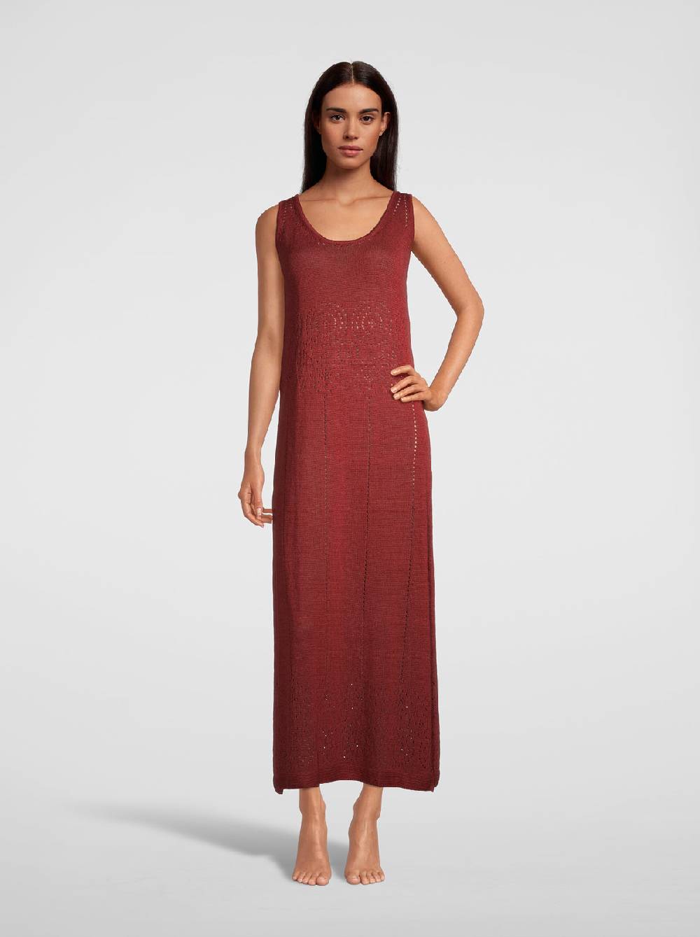Oscalito Abito lungo senza maniche in maglia di puro lino 6588 Sconto