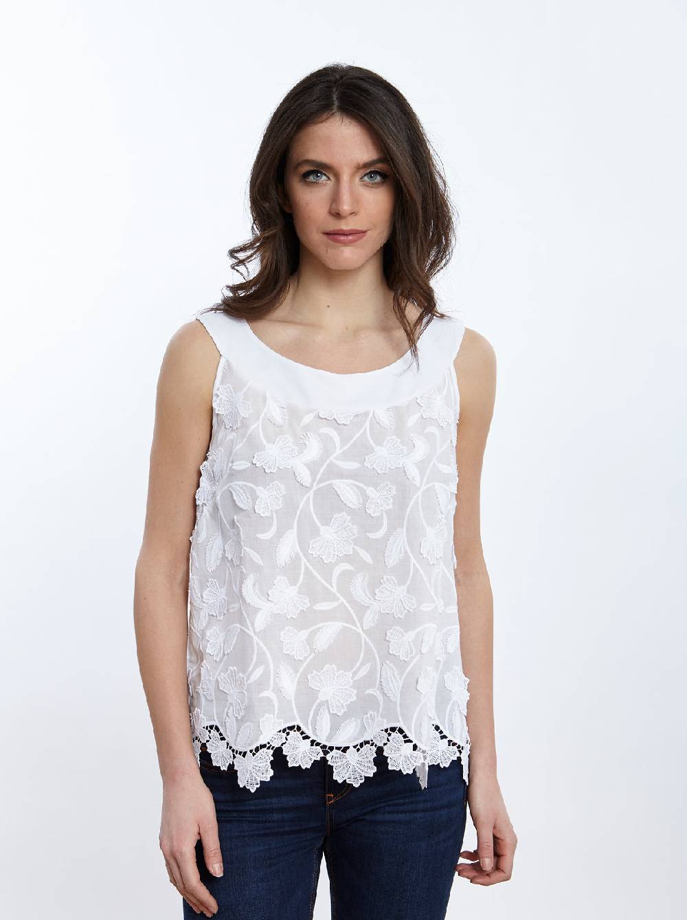 Oscalito Top in Voile di Cotone con Ricamo Surposé 4910 Promozione Limitata
