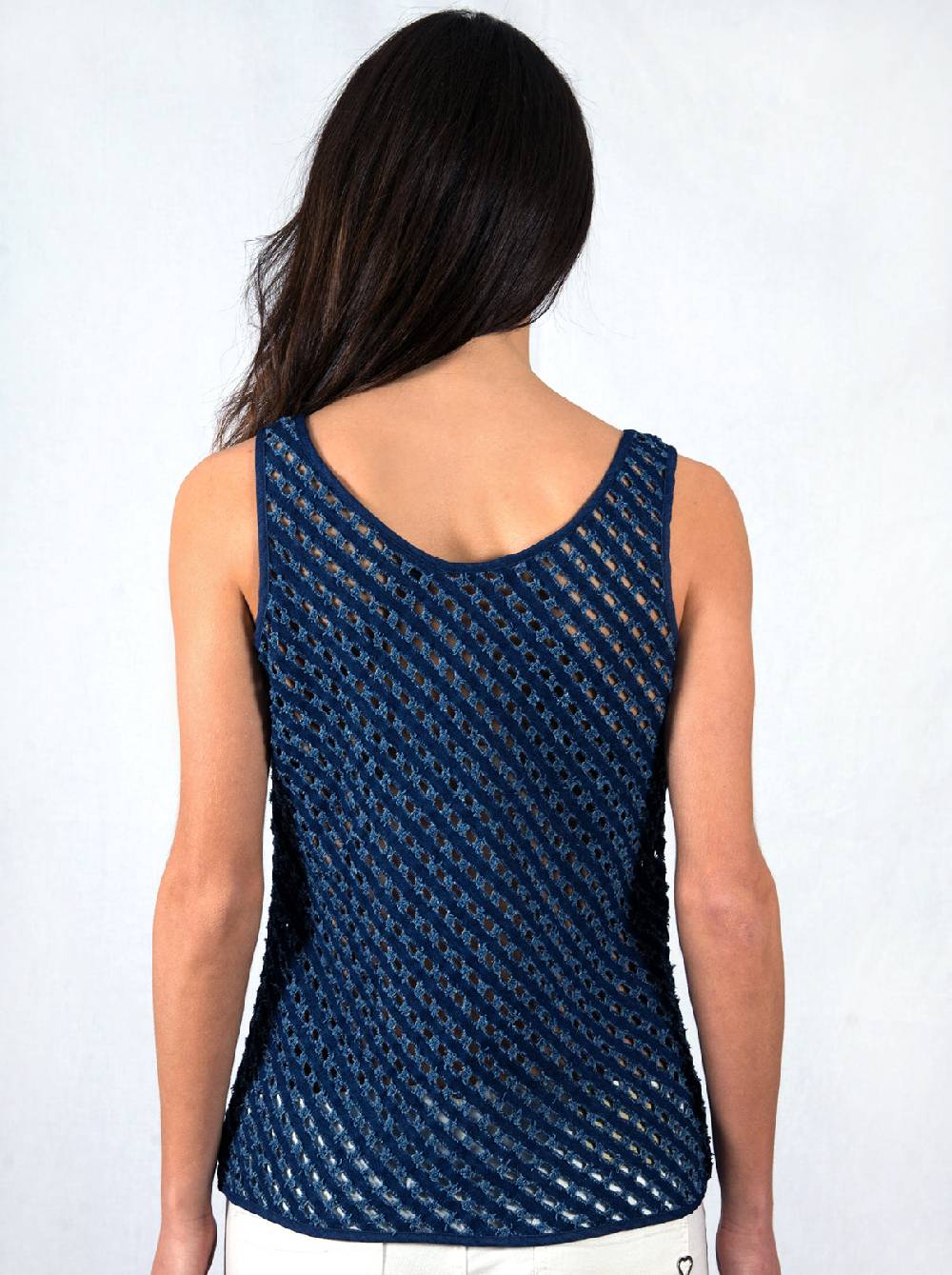Oscalito Canotta in misto cotone denim laserato 4600 Prezzo Ridotto