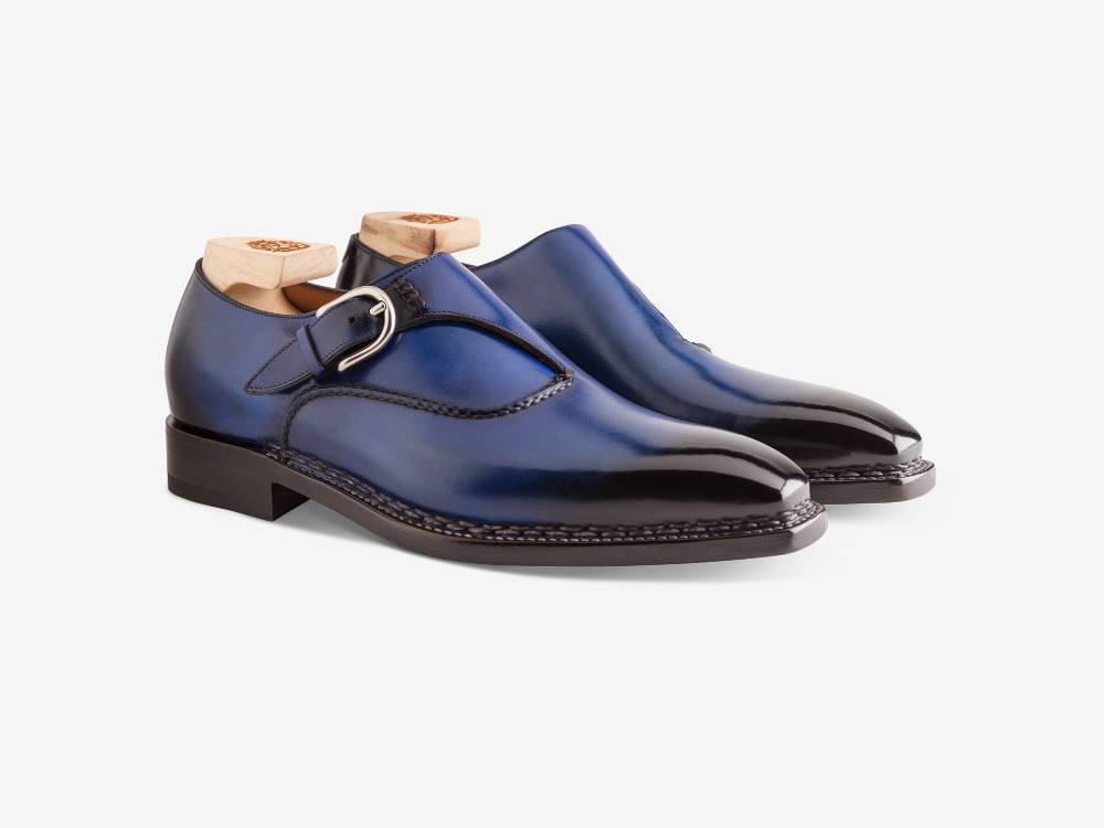 Paolo Sartori Single Monkstrap in Antiqued Cobalto Leather Mono Fibbia in pelle Anticata Cobalto Sottocosto