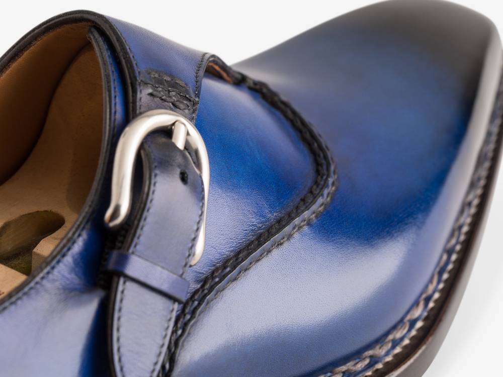Paolo Sartori Single Monkstrap in Antiqued Cobalto Leather Mono Fibbia in pelle Anticata Cobalto Sottocosto