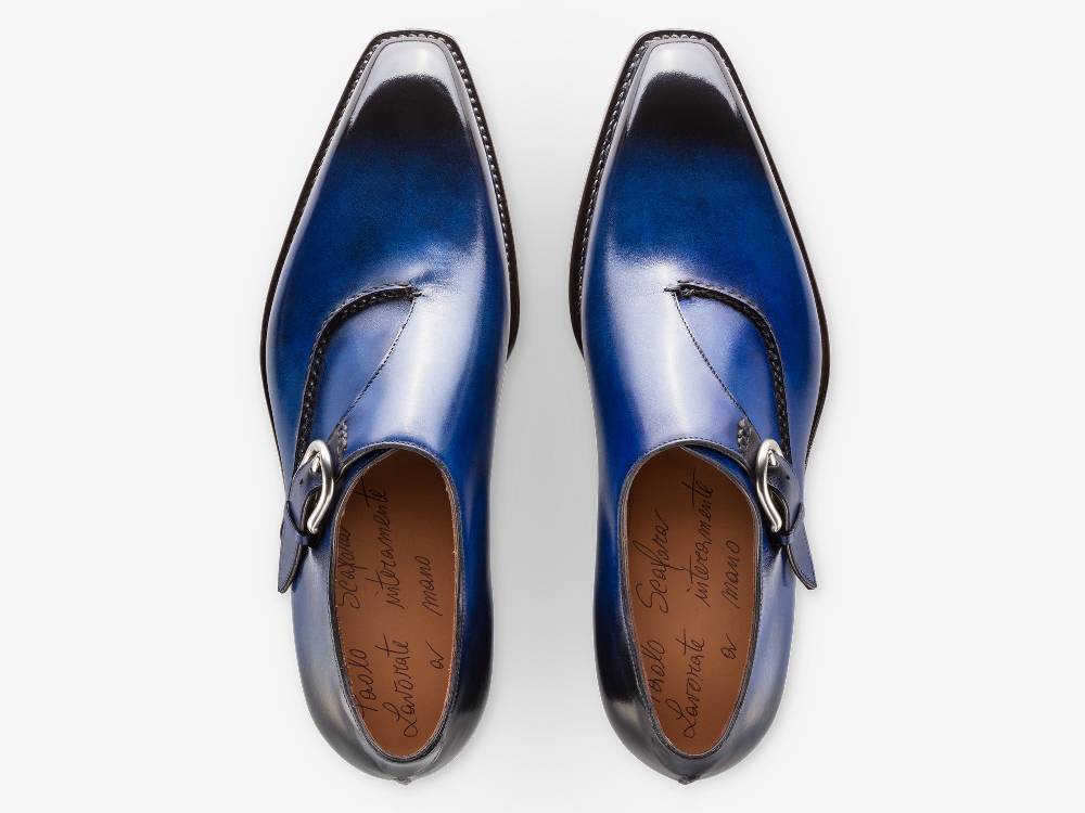 Paolo Sartori Single Monkstrap in Antiqued Cobalto Leather Mono Fibbia in pelle Anticata Cobalto Sottocosto