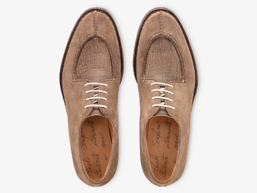 Paolo Sartori Art. 797 Derby in Cocco Suede and Shark Leather Affare Del Giorno