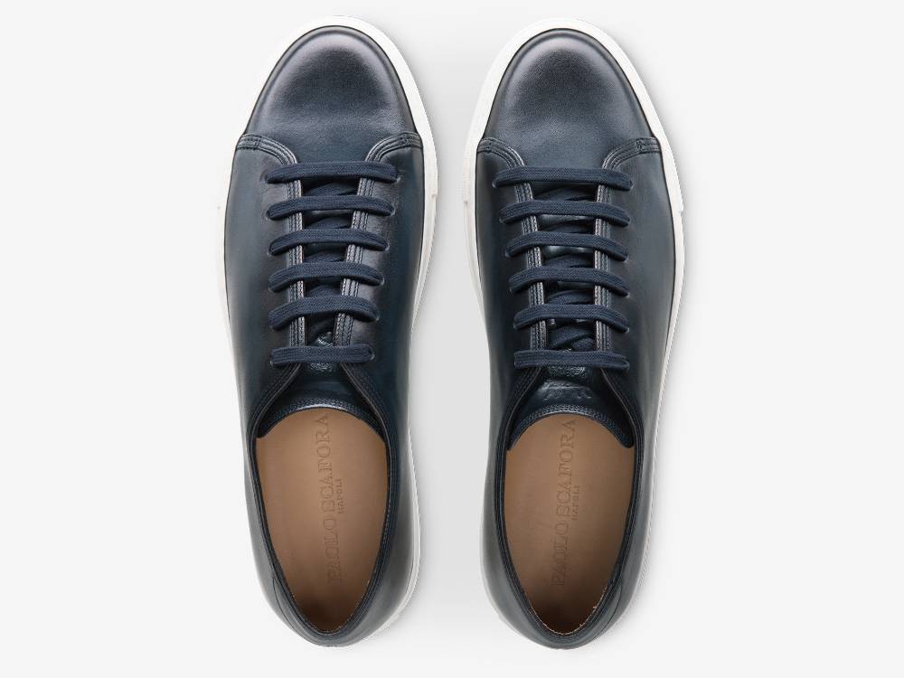 Paolo Sartori Art.Tenny1 Sneakers In Pelle Anticata Oceano Vendita Calda
