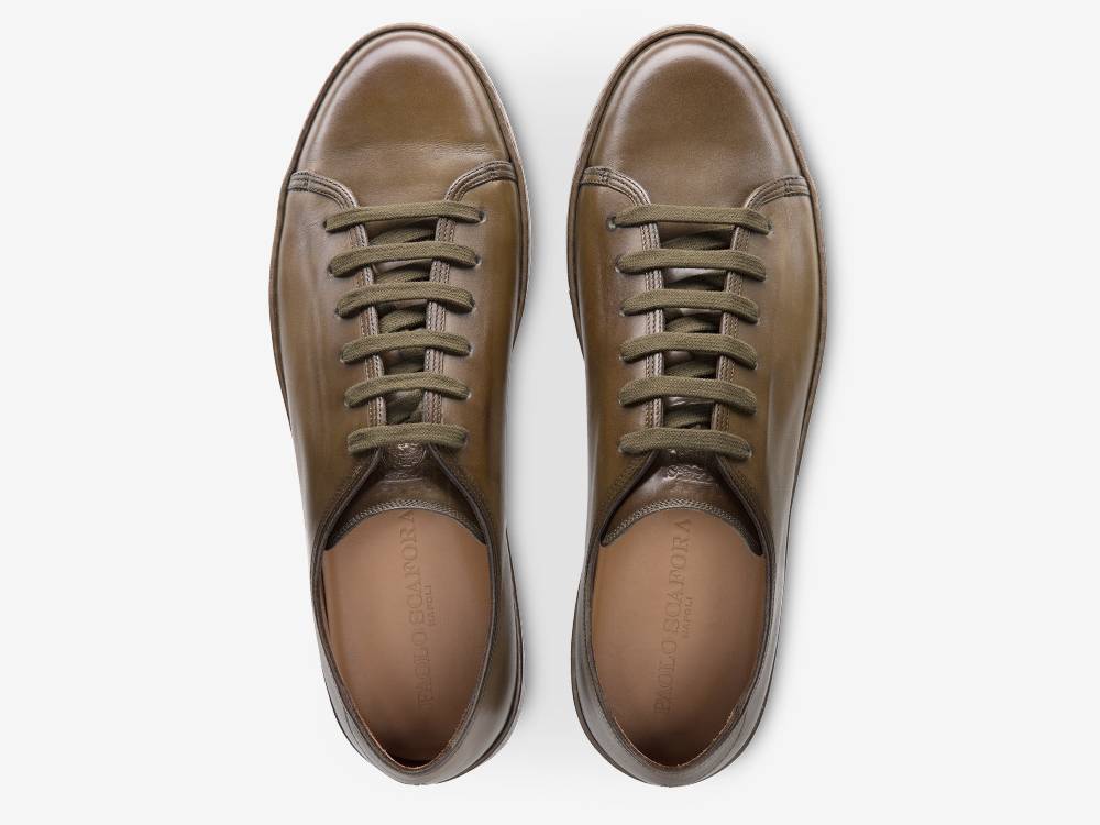 Paolo Sartori Art.Tenny1 Sneakers In Pelle Anticata Muschio Saldi Di Fabbrica