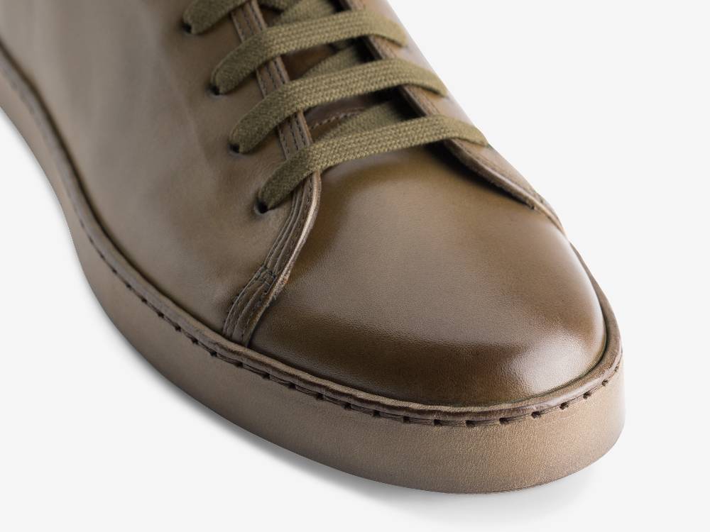 Paolo Sartori Art.Tenny1 Sneakers In Pelle Anticata Muschio Saldi Di Fabbrica