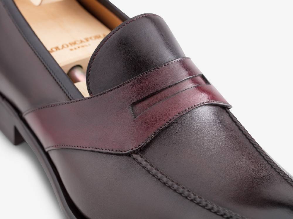 Paolo Sartori ART. 729 Loafer in Antiqued Vietri, Bordeaux and Black Leather 2025