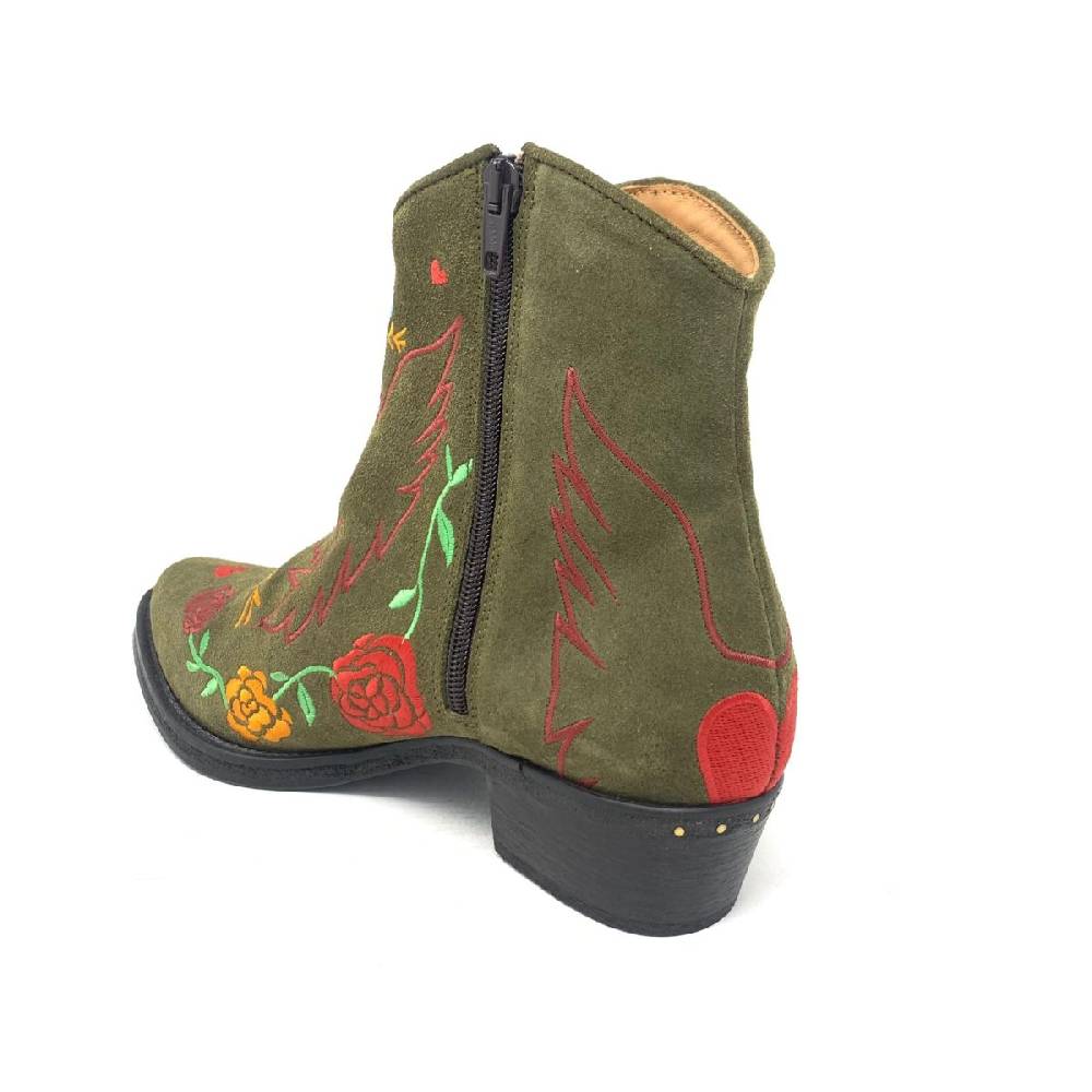 Passion Blanche Texano Scamosciato Verde Militare + Ricamo Aquila In Vendita