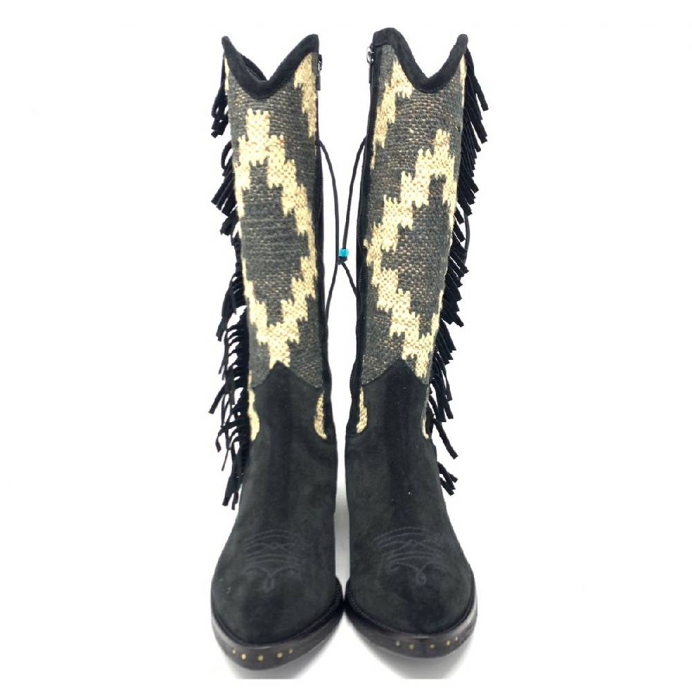 Passion Blanche Texano crosta nera e kilim Suola cuoio Vendita Economica