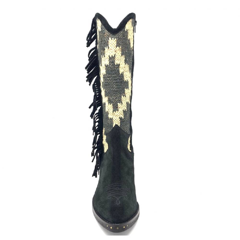 Passion Blanche Texano crosta nera e kilim Suola cuoio Vendita Economica