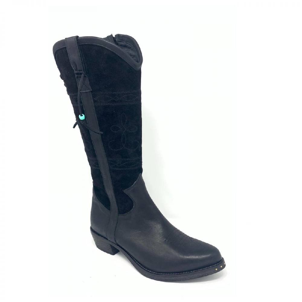 Passion Blanche Texano Flowers Pelle nera + crosta nera e suola in cuoio 2025