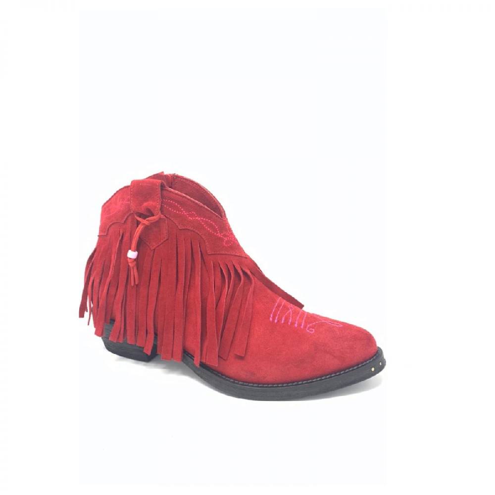 Passion Blanche Texano basso frangia crosta rossa + ricamo fucsia suola in cuoio Shopping Online