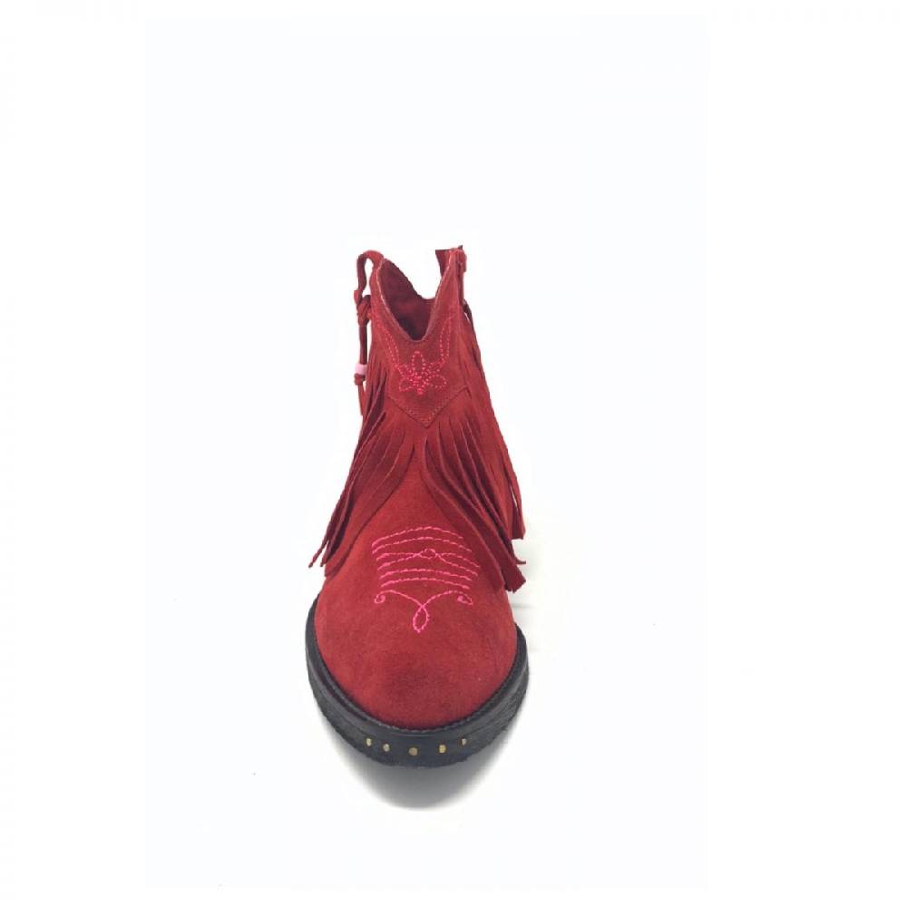 Passion Blanche Texano basso frangia crosta rossa + ricamo fucsia suola in cuoio Shopping Online