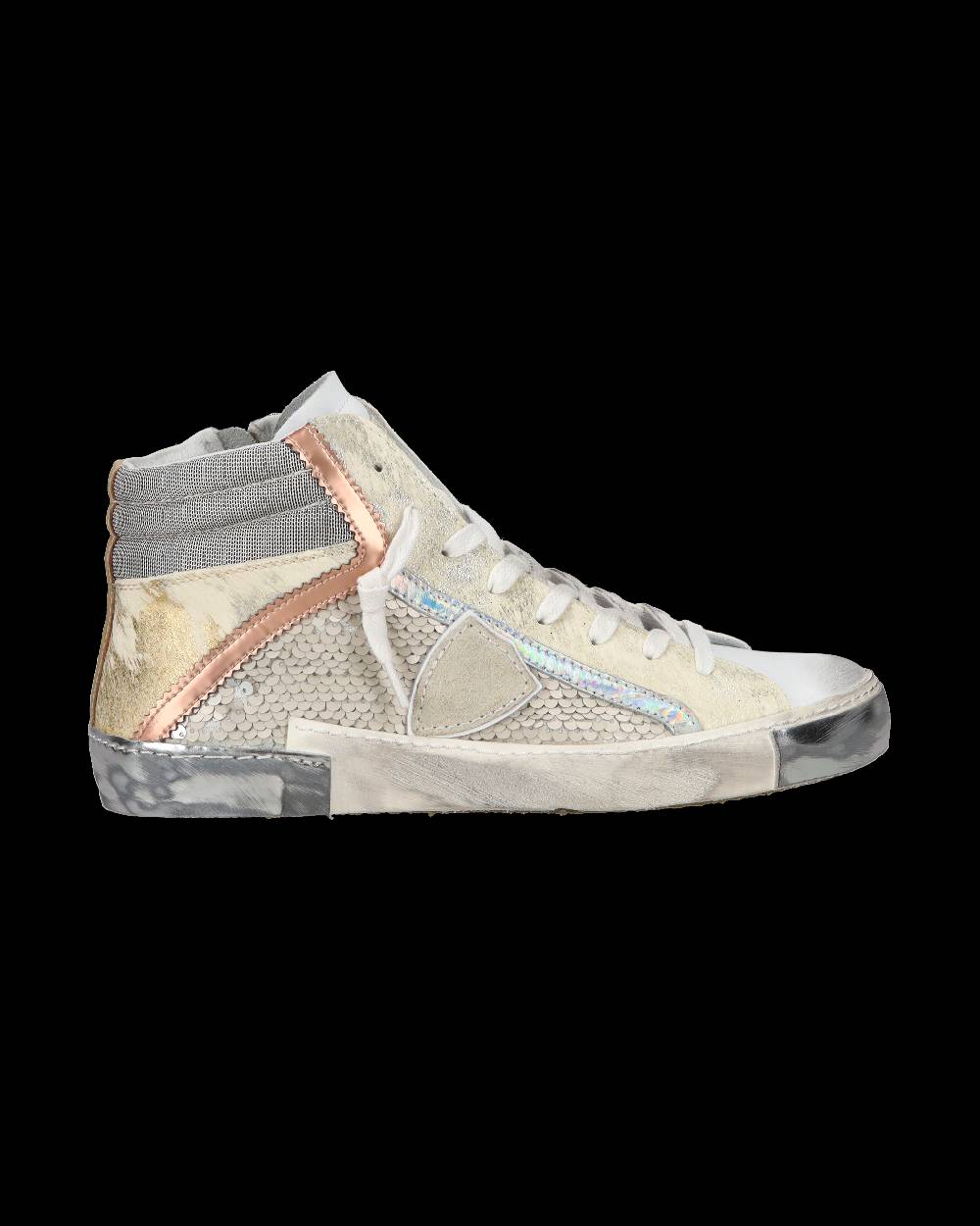 Philippe Model Sneaker casual Prsx da donna in pelle con inserti in paillettes - Bianco Saldi Di Fabbrica