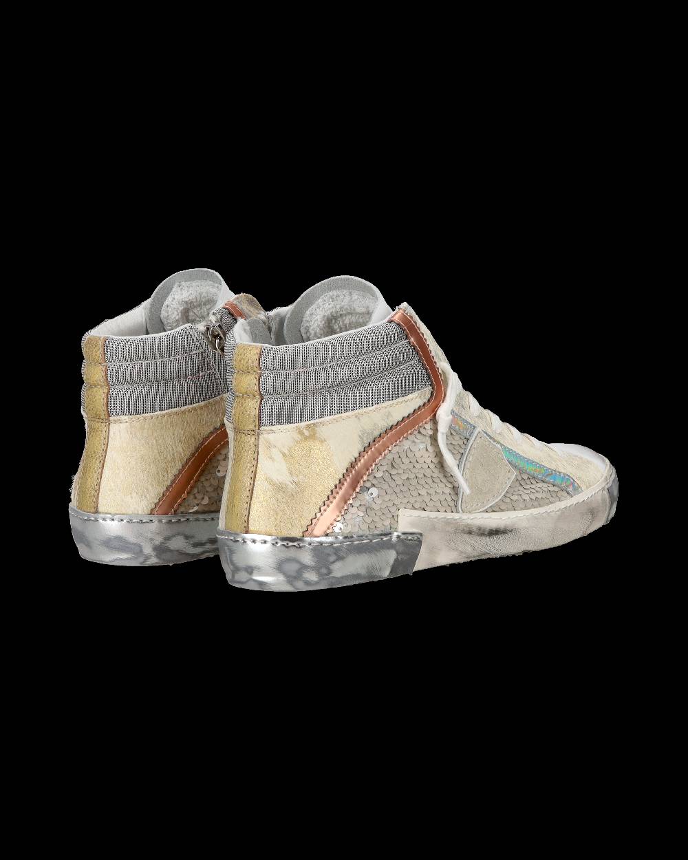 Philippe Model Sneaker casual Prsx da donna in pelle con inserti in paillettes - Bianco Saldi Di Fabbrica