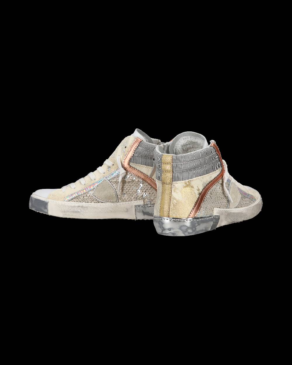 Philippe Model Sneaker casual Prsx da donna in pelle con inserti in paillettes - Bianco Saldi Di Fabbrica