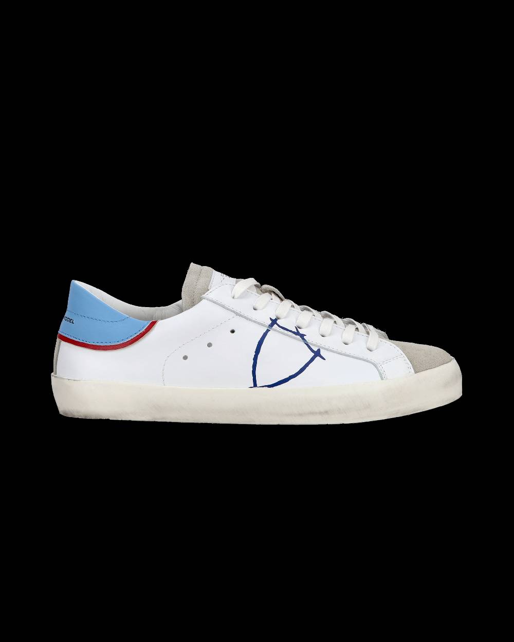 Philippe Model Sneakers basse Paris da Ragazzo in pelle, Bianco Azzurro Vendita