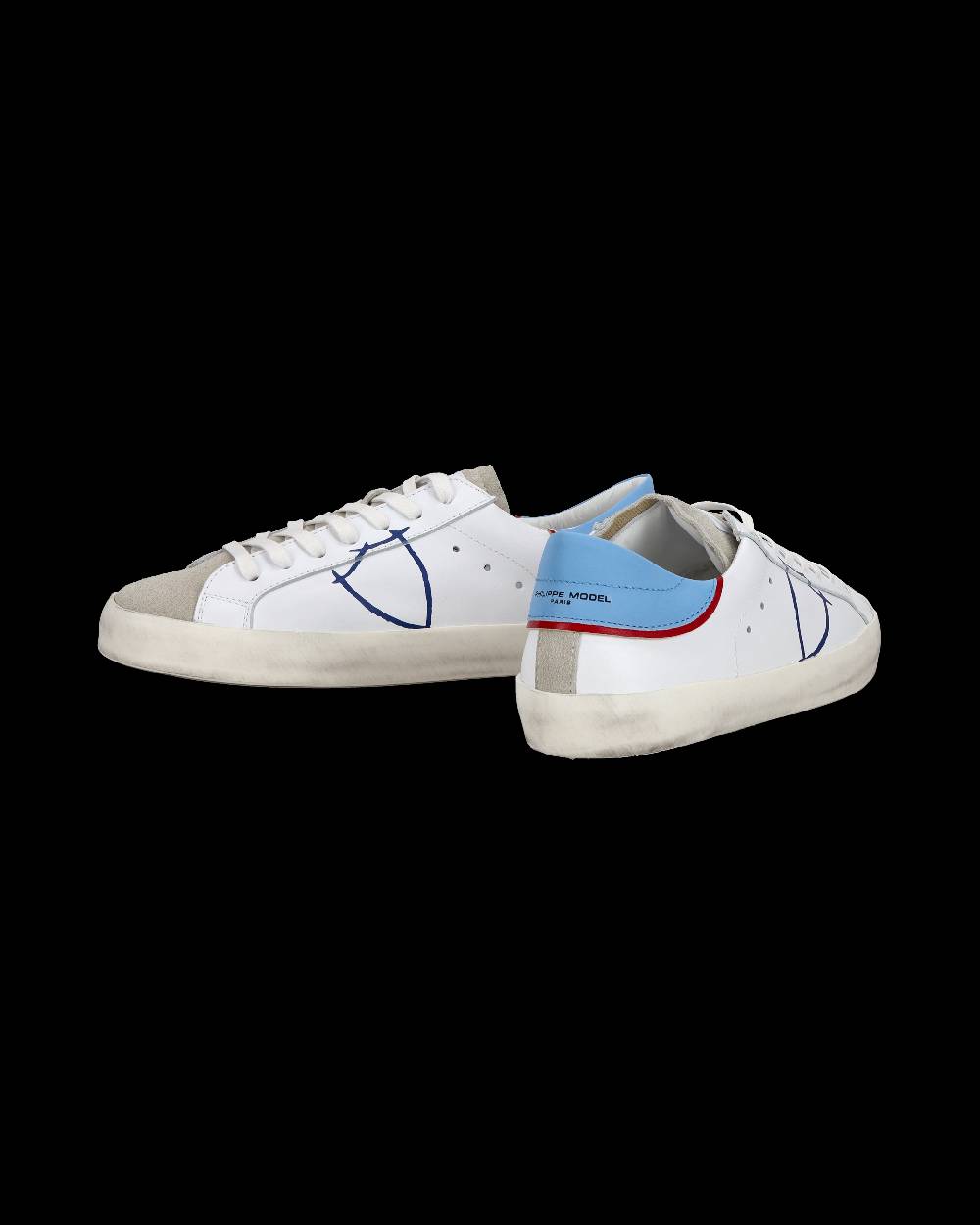 Philippe Model Sneakers basse Paris da Ragazzo in pelle, Bianco Azzurro Vendita