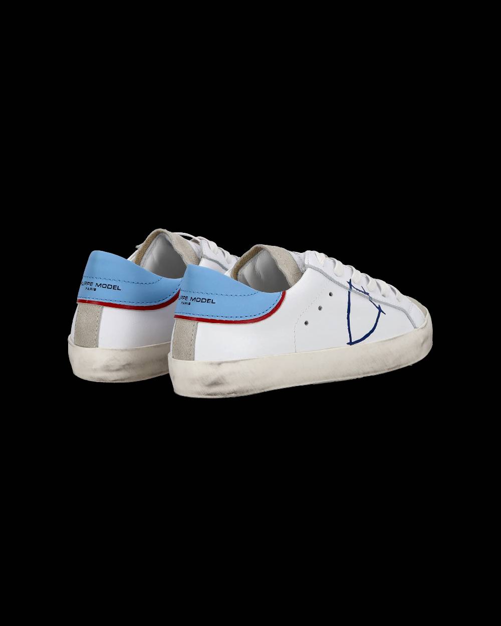 Philippe Model Sneakers basse Paris da Bambino in pelle, Bianco Azzurro Promozione