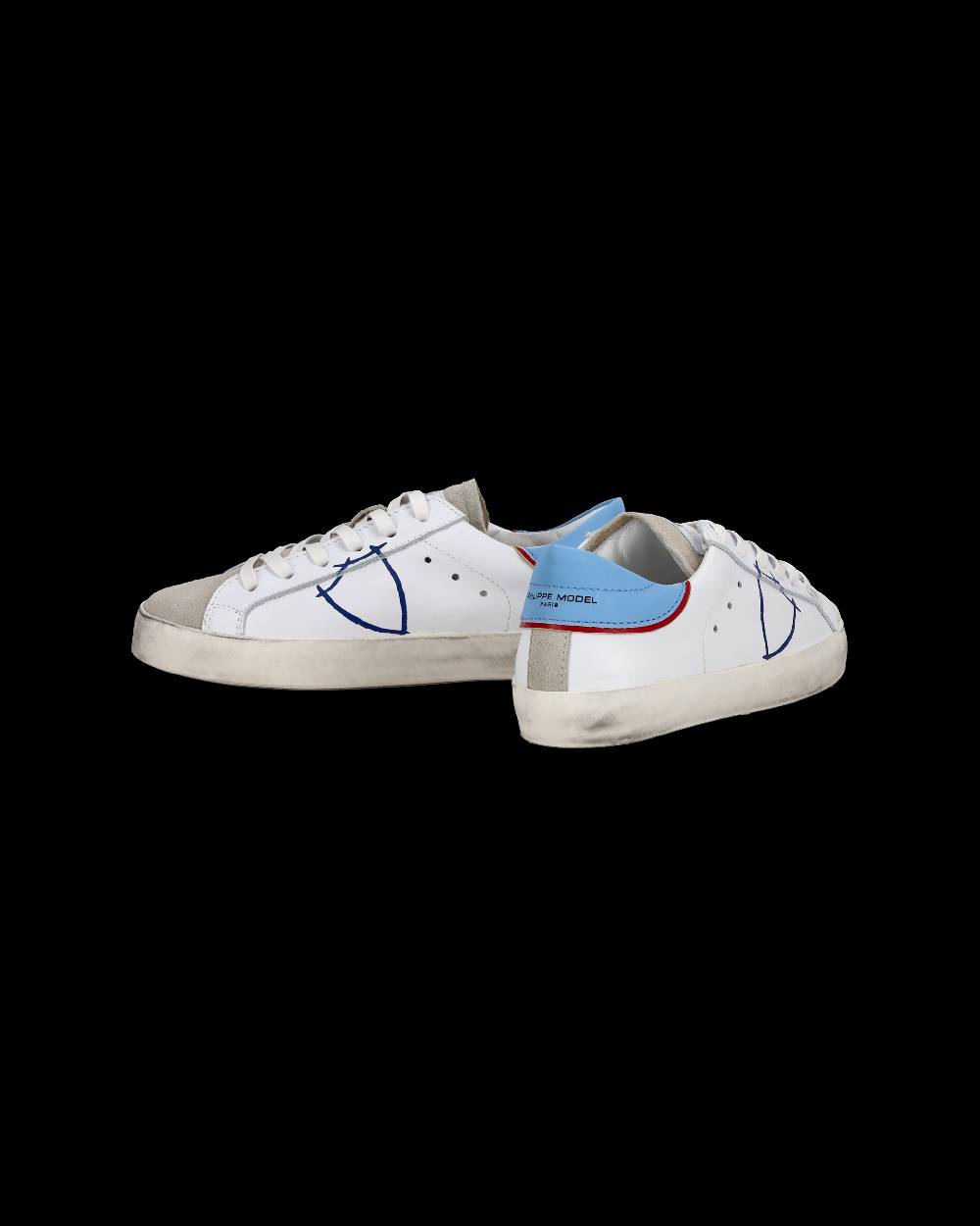 Philippe Model Sneakers basse Paris da Bambino in pelle, Bianco Azzurro Promozione