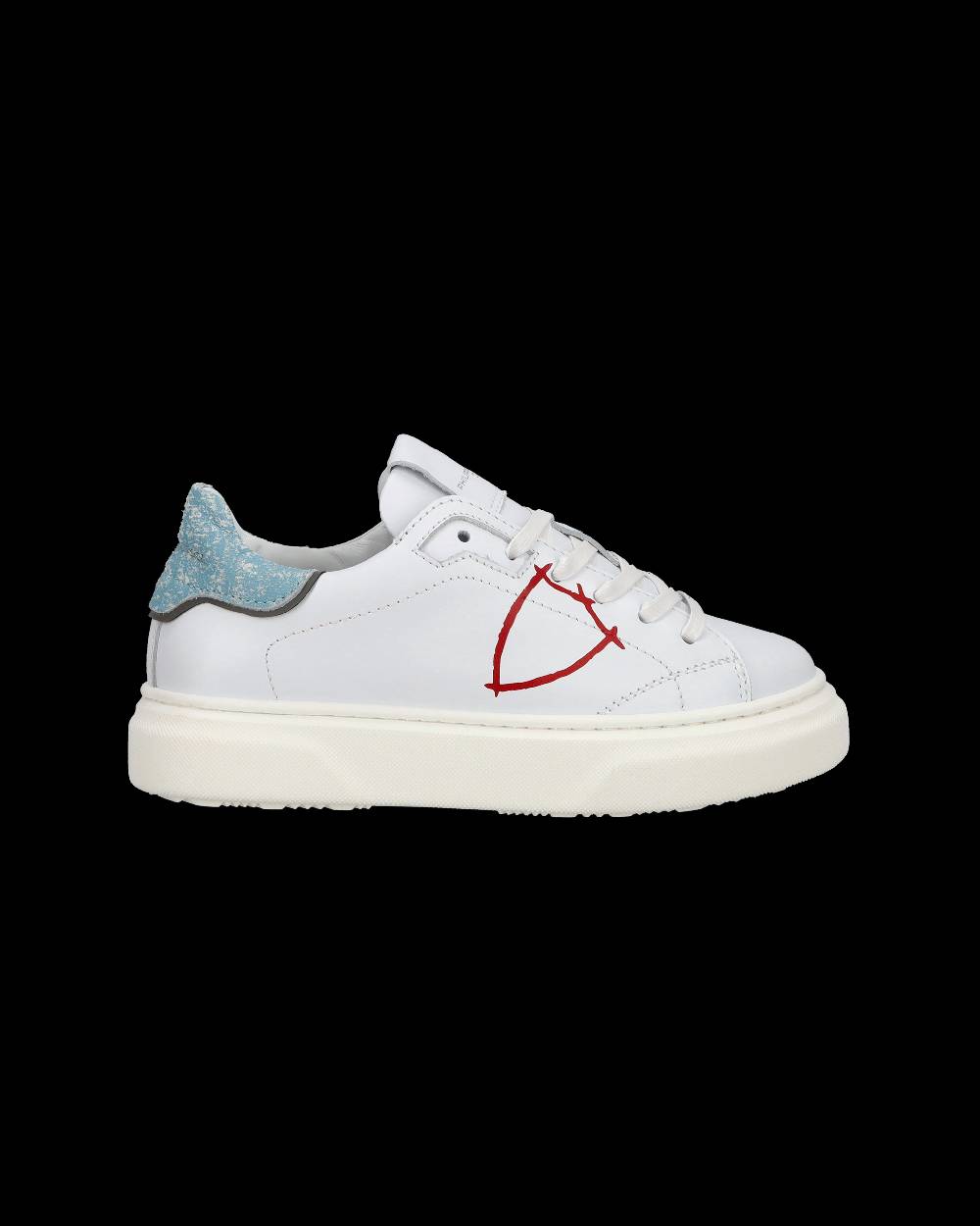 Philippe Model Sneakers Temple basse da Bambino in pelle, Bianco Azzurro Spedizione Gratuita