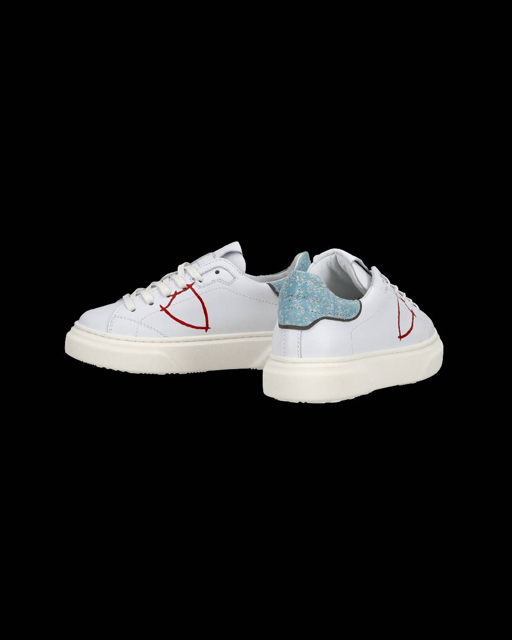 Philippe Model Sneakers Temple basse da Bambino in pelle, Bianco Azzurro Spedizione Gratuita