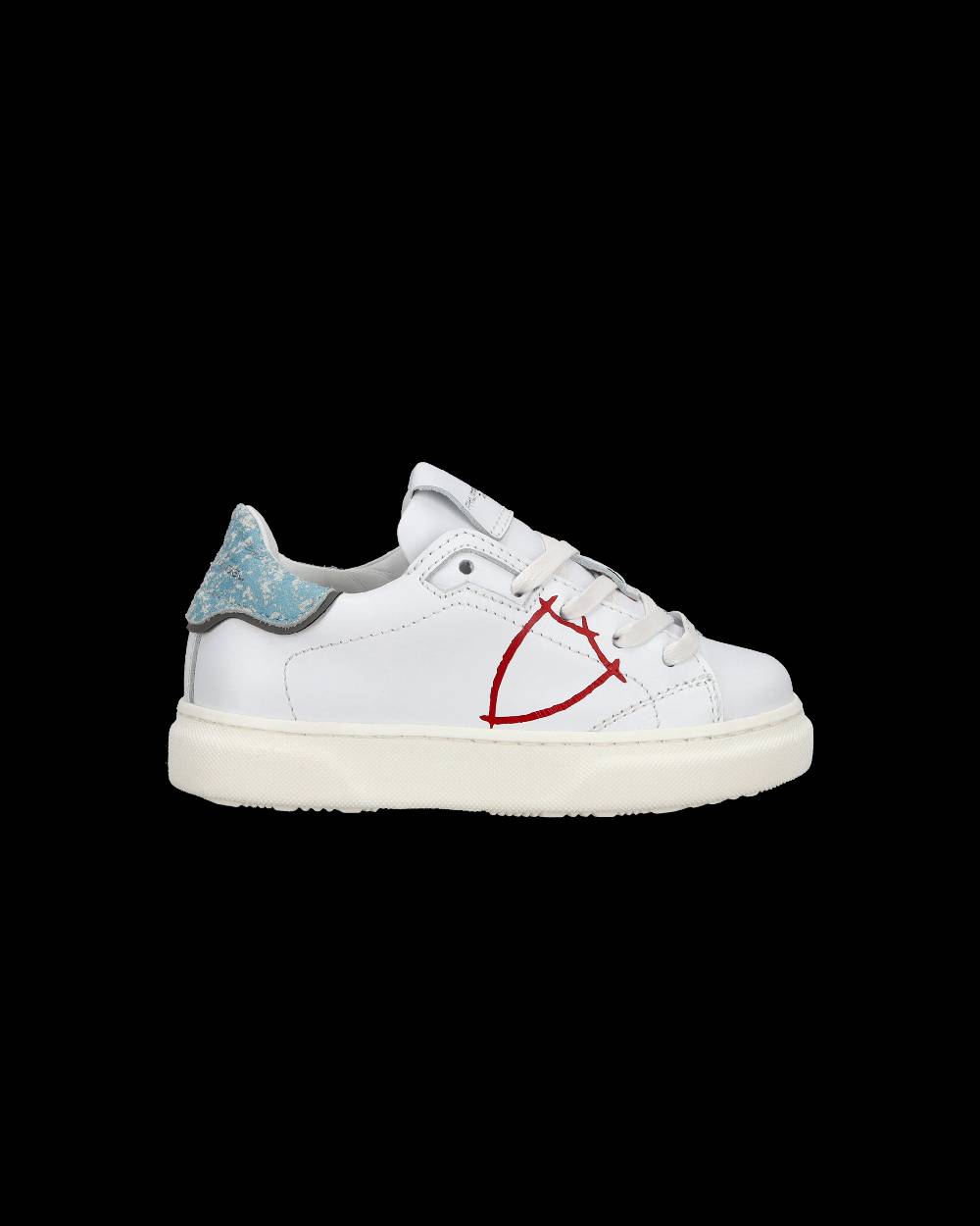 Philippe Model Sneakers basse Temple da Bambino in pelle, Bianco e Blu Online Outlet