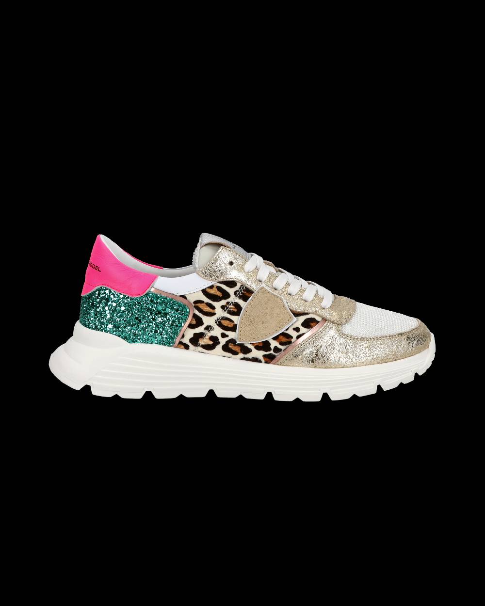 Philippe Model Sneakers basse Trpx Haute da Ragazzo in pelle e glitter, Bianco Verde Affare Del Giorno