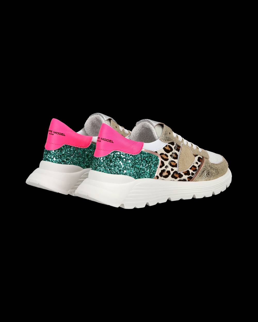 Philippe Model Sneakers basse Trpx Haute da Ragazzo in pelle e glitter, Bianco Verde Affare Del Giorno