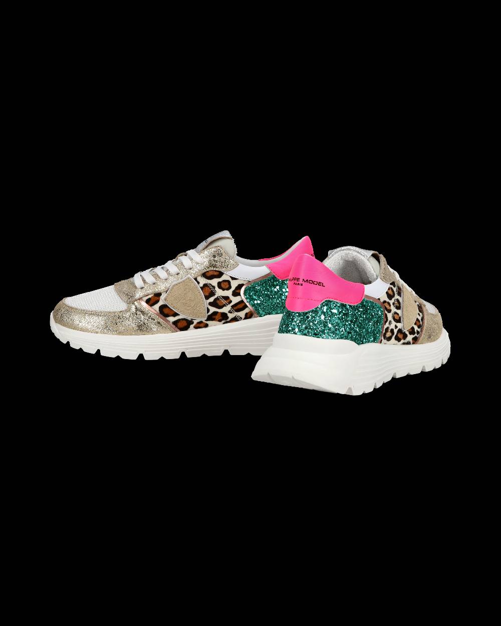 Philippe Model Sneakers basse Trpx Haute da Ragazzo in pelle e glitter, Bianco Verde Affare Del Giorno